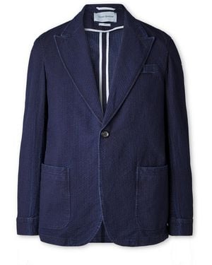 Oliver Spencer Laurel Slim-Fit-Dyed Cotton-Seersucker Suit Jacket - Blue