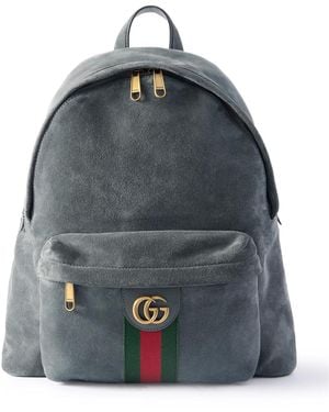 Gucci September Logo-Appliquéd Canvas-Trimmed Suede Backpack - Gray