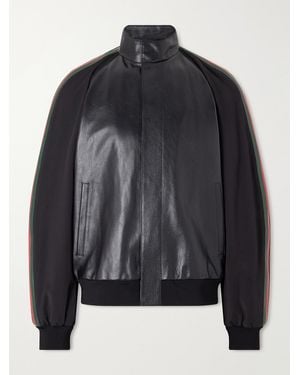 Gucci Webbing-trimmed Shell And Leather Bomber Jacket - Black