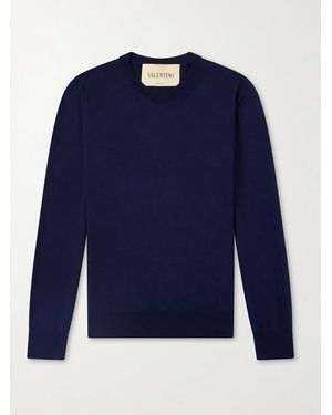 Valentino Garavani Logo-Embroidered Virgin Wool Jumper - Blue