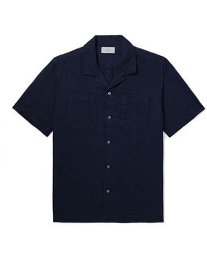MR P. Michael 2 Convertible-Collar Cotton And Linen-Blend Twill Shirt - Blue