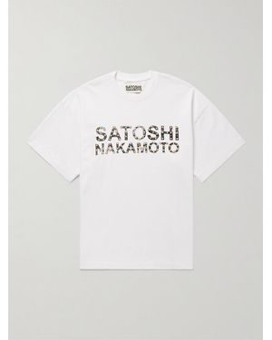 Satoshi Nakamoto Embellished Logo-print Cotton-jersey T-shirt - Grey