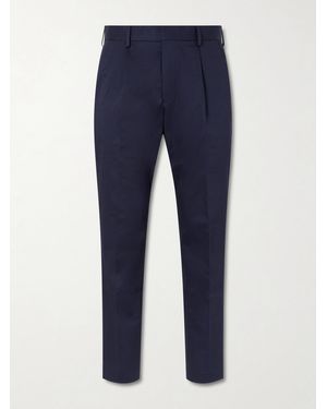 NN07 Tapered Pleated Organic Cotton-blend Twill Trousers - Blue