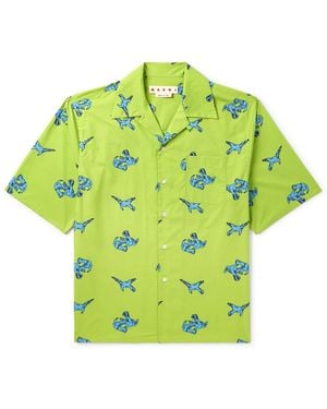 Marni Convertible-Collar Printed Cotton Shirt - Green