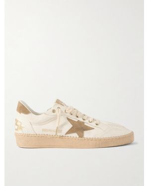 Golden Goose Ball Star Distressed Suede-Trimmed Canvas Trainers - Natural