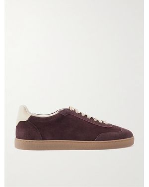 Brunello Cucinelli Coda Di Rondine Leather-Trimmed Waxed-Suede Trainers - Brown