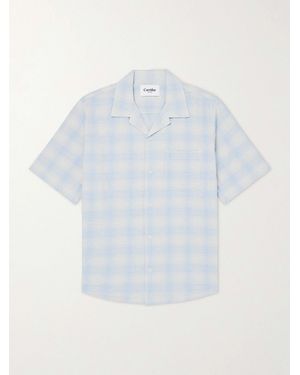 Corridor NYC Camp-collar Checked Cotton And Linen-blend Shirt - White