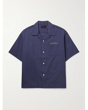 Visvim Crosby Convertible-Collar Embroidered Wool And Linen-Blend Shirt - Blue