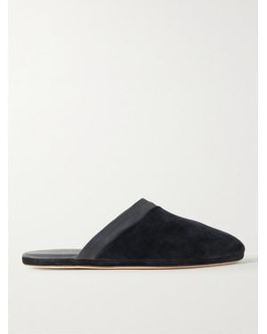John Lobb Knighton Leather-Trimmed Suede Slippers - Blue