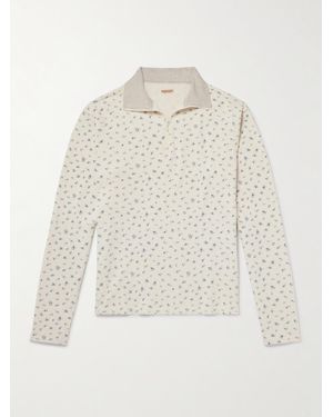Kapital Floral-Print Waffle-Knit Cotton Half-Zip Jumper - White
