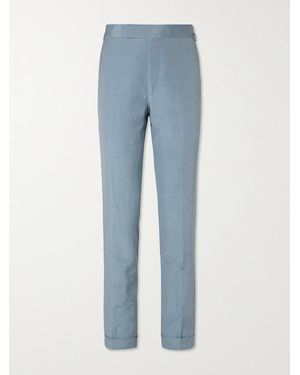 Tom Ford Shelton Slim-fit Silk And Linen-blend Suit Trousers - Blue