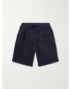 Brunello Cucinelli Straight-Leg Pleated Linen Drawstring Bermuda Shorts - Blue