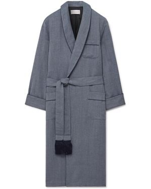 Derek Rose Lincoln 11 Belted Herringbone Wool Robe - Blue