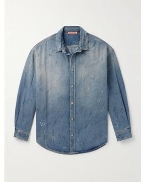 Acne Studios Paint-Splattered Organic Denim Shirt - Blue