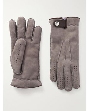 Brunello Cucinelli Leather-Trimmed Suede Gloves - Grey