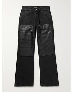 Amiri Carpenter Straight-Leg Croc-Effect Leather-Trimmed Jeans - Black