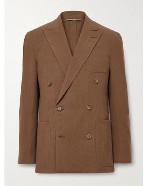 dunhill Cavendish Double-Breasted Linen Suit Jacket - Brown
