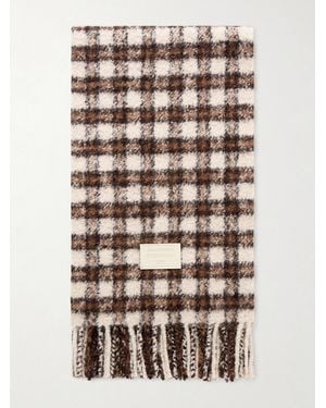 Acne Studios Fringed Logo-appliquéd Leather-trimmed Knitted Scarf - White
