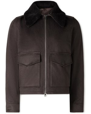 J. Mueser Plush-trimmed Cashmere Bomber Jacket - Black