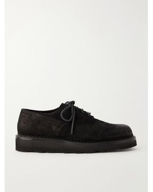 Yuketen Military Plain Waxed-Suede Derby Shoes - Black