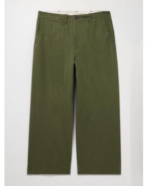 Beams Plus Wide-Leg Herringbone Cotton-Twill Trousers - Green