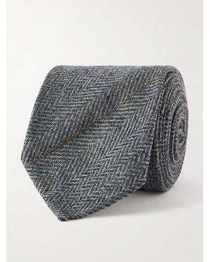Brioni 8Cm Herringbone Wool And Silk-Blend Tie - Grey