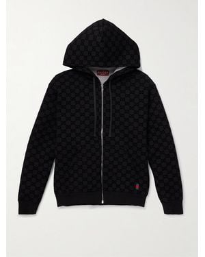 Gucci Logo-Flocked Jersey Zip-Up Hoodie - Black