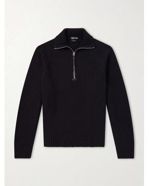 Tom Ford Wool and Cashmere-Blend Half-Zip Sweater - Blau