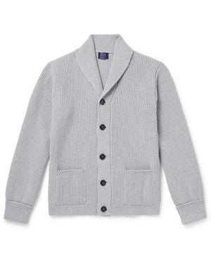 William Lockie Duncan Shawl-Collar Ribbed Merino Wool And Cashmere-Blend Cardigan - Gray