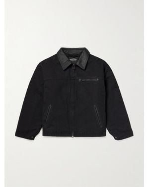FRIZMWORKS Leather-Trimmed Distressed Padded Cotton-Canvas Jacket - Nero