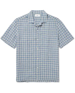 MR P. Camp-Collar Checked Crinkled-Linen Shirt - Blue