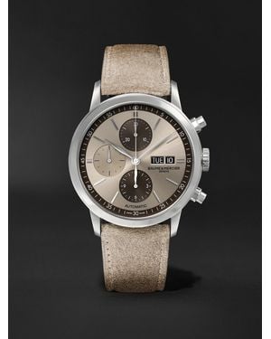 Baume & Mercier Classima Chronograph 42 mm Uhr aus Edelstahl mit automatischem Aufzug und Armband aus Veloursleder - Schwarz