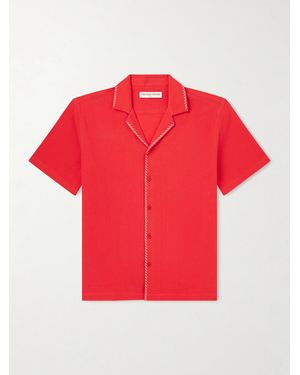 Orlebar Brown Maitan Camp-collar Whipstitched Cotton-seersucker Shirt - Red