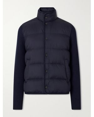 Moncler Ribbed Wool And Quilted Shell Down Jacket - Blue