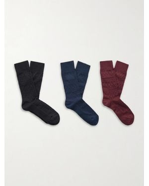 Missoni Three-Pack Crochet-Knit Cotton-Blend Socks - Blue