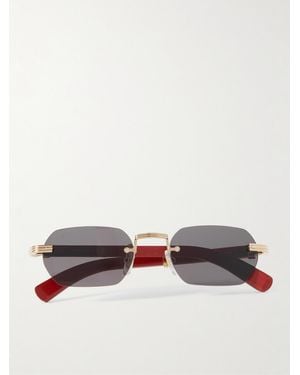 Cartier Rectangular-Frame-Tone And Wood Sunglasses - Red