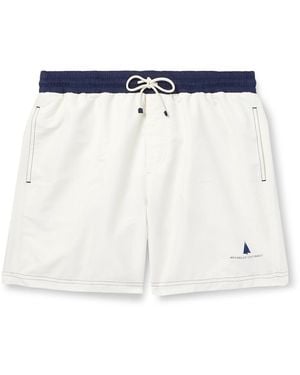Brunello Cucinelli Straight-Leg Mid-Length Logo-Print Swim Shorts - Blue