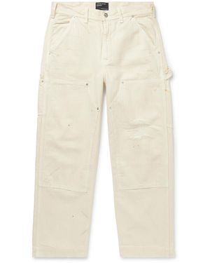 Enfants Riches Deprimes Straight-Leg Distressed Paneled Herringbone Denim Pants - Natural
