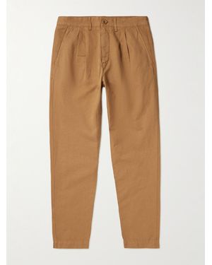 MR P. Straight-Leg Pleated Garment-Dyed Cotton And Linen-Blend Twill Trousers - Natural