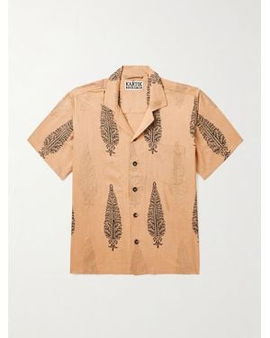 Kartik Research Camp-collar Printed Silk Shirt - Natural