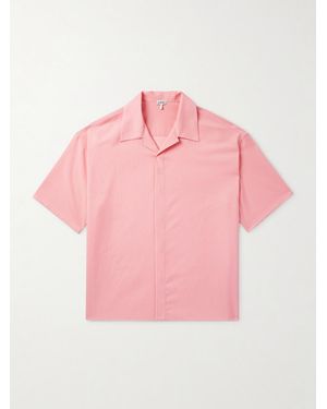 Loewe Oversized Camp-Collar Logo-Embroidered Wool Shirt - Pink