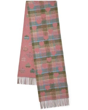 Mulberry Heritage Check & Heart Scarf Moss- Scrumpy - Brown