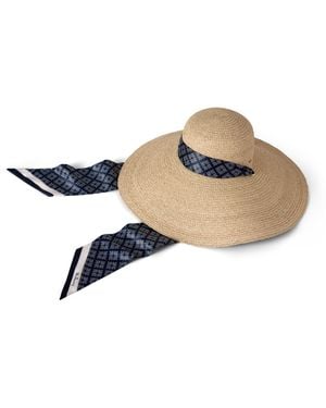 Mulberry Raffia Scarf Tie Sun Hat - Blue