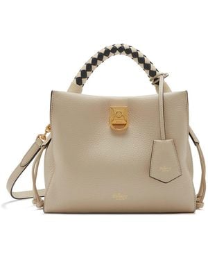 Mulberry Small Iris In Chalk Heavy Grain And Silky Calf With Chalk - Black Handle - Natural