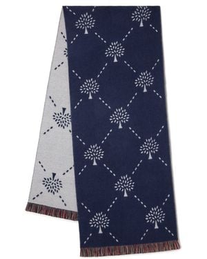 Mulberry Diamond Tree Jacquard Scarf Night Sky-Eggshell - Blue
