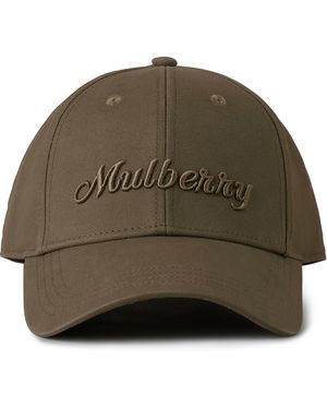 Mulberry Logo Embroidered Baseball Cap Linen - Green