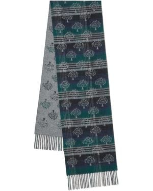 Mulberry Heritage Check & Tree Scarf Nightsky-Mulbgreen - Blue