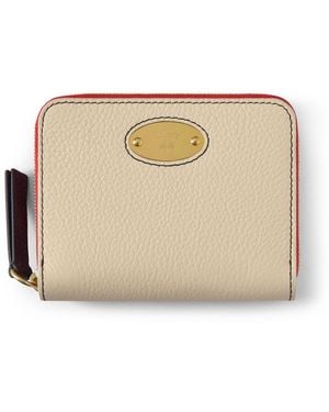 Mulberry Plaque Small Zip Around Purse Clotted Cream-Coral - Natural