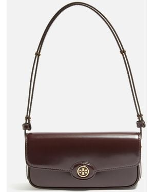 Tory Burch Robinson Spazzolato Patent Leather Shoulder Bag - Purple