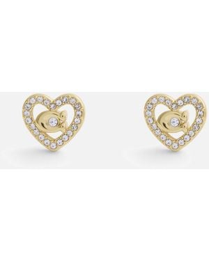 COACH Pavé Heart Gold-toned Stud Earrings - Metallic